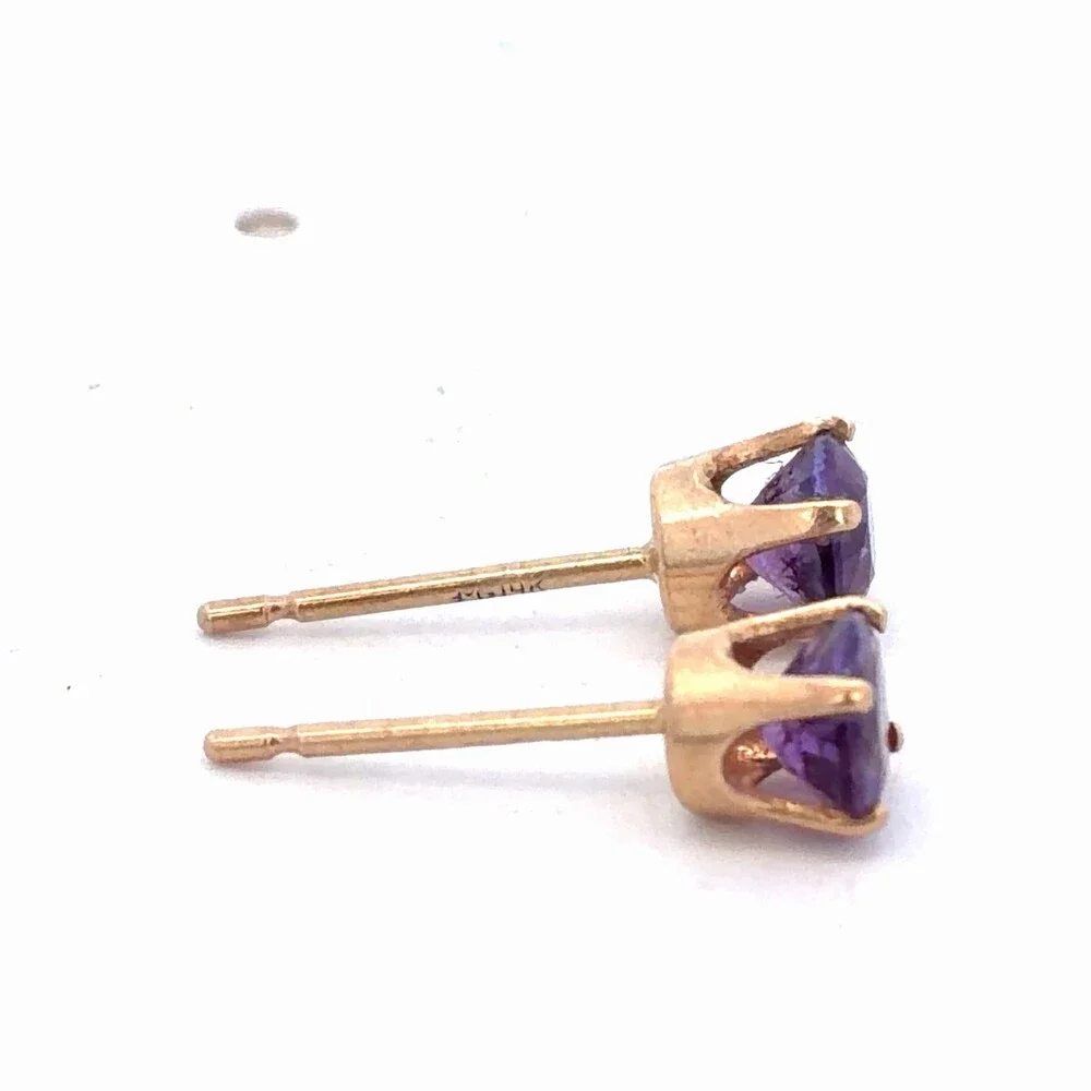 Designer 14K Yellow Gold Amethyst February Anniversary Occasion Stud Earrings